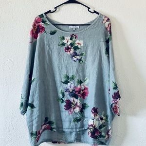 100% Lin Blanc Italy Made Floral Linen Tunic 52